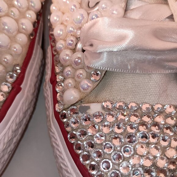 Converse All Star Bridal/Prom Pearls Rhinestones & Ribbons Sneakers Size 9.5 - Picture 8 of 12